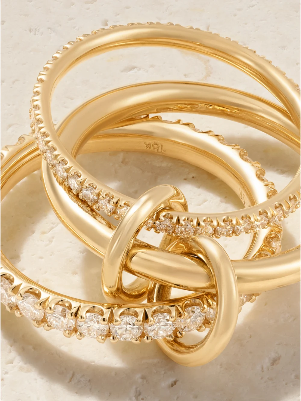Close-up detail of the Spinelli Kilcollin Norah Set-of-three 18-karat Gold Diamond Rings