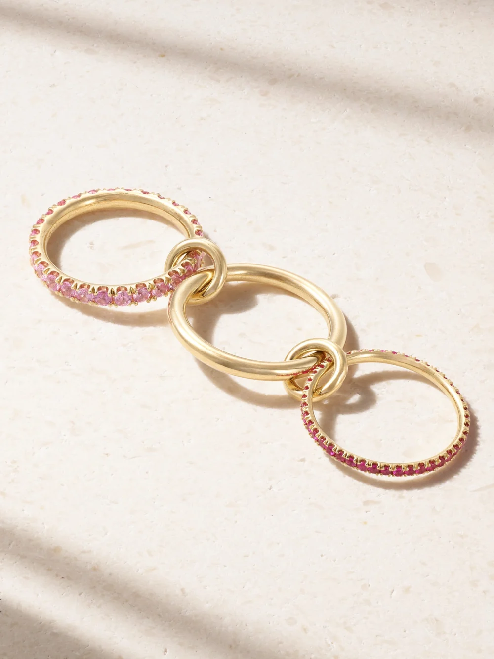 Back view of the Spinelli Kilcollin Norah Set of Three 18-karat Gold Sapphire Rings
