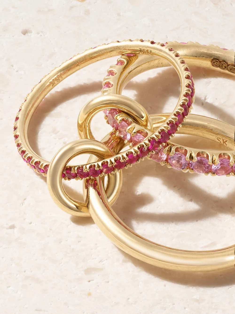 Close-up detail of the Spinelli Kilcollin Norah Set of Three 18-karat Gold Sapphire Rings