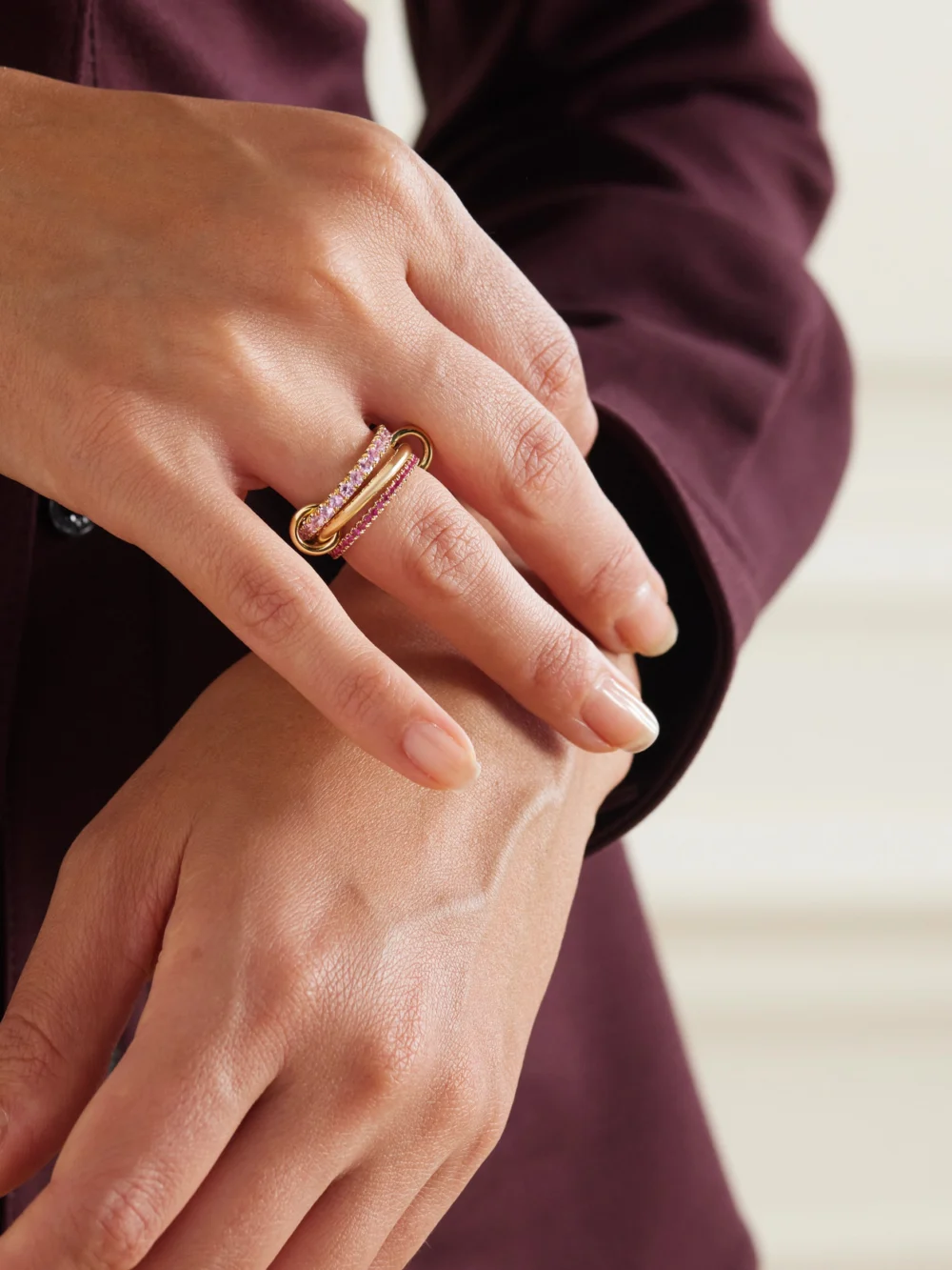 Spinelli Kilcollin Norah Set of Three 18-karat Gold Sapphire Rings, styled view
