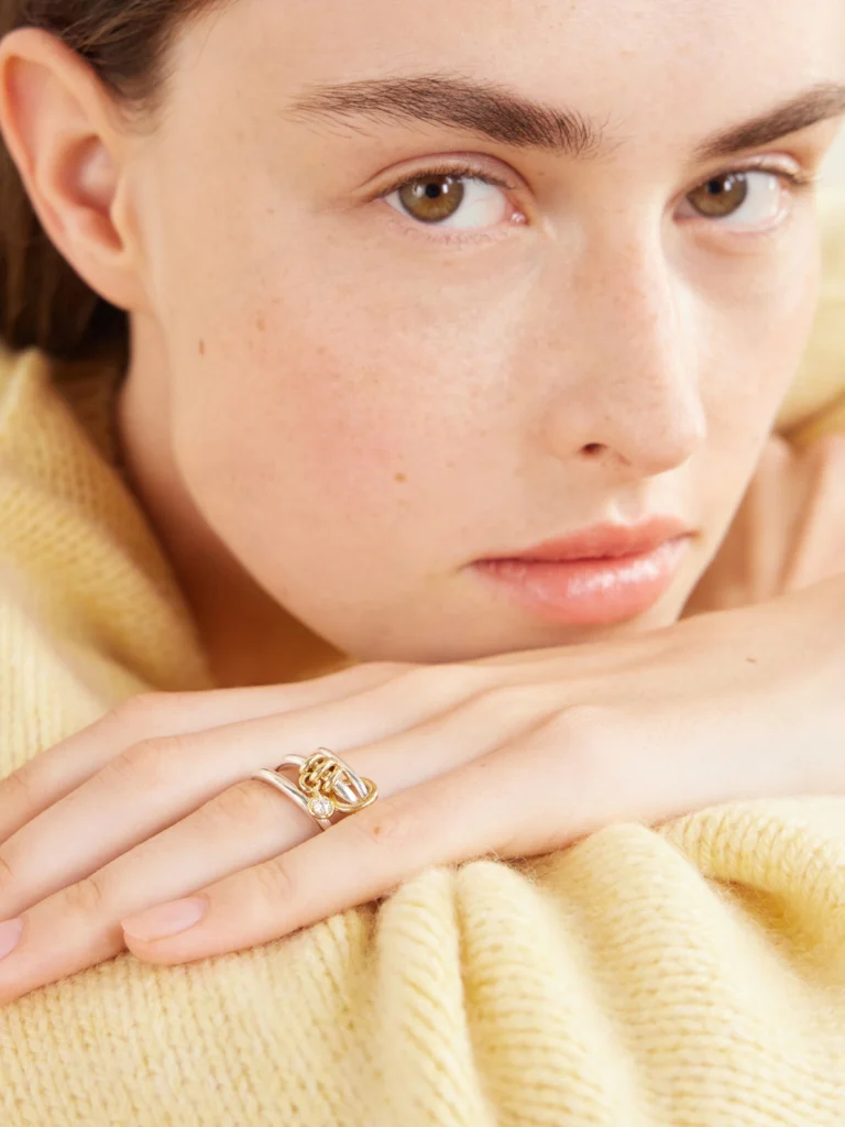 Spinelli Kilcollin Piera Set of Three 18-karat Gold, Sterling Silver and Diamond Rings