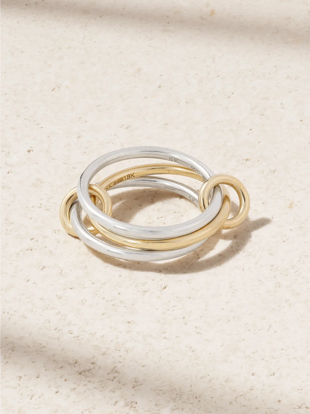 Spinelli Kilcollin Solarium Set of Three 18-karat Gold and Sterling Silver Rings in 5