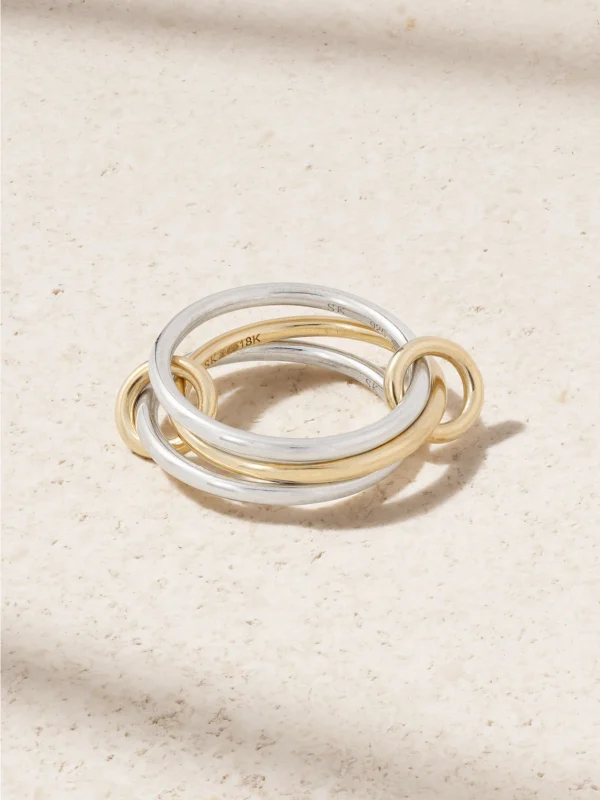 Spinelli Kilcollin Solarium Set of Three 18-karat Gold and Sterling Silver Rings