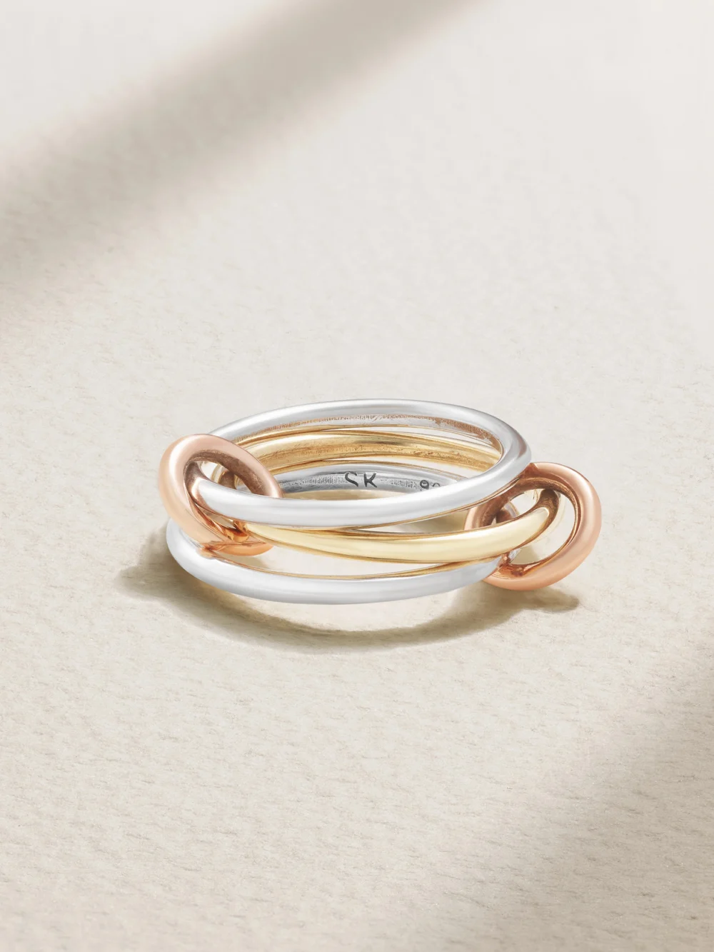 Spinelli Kilcollin Solarium Set of Three 18-karat Yellow and Rose Gold and Sterling Silver Rings in 6