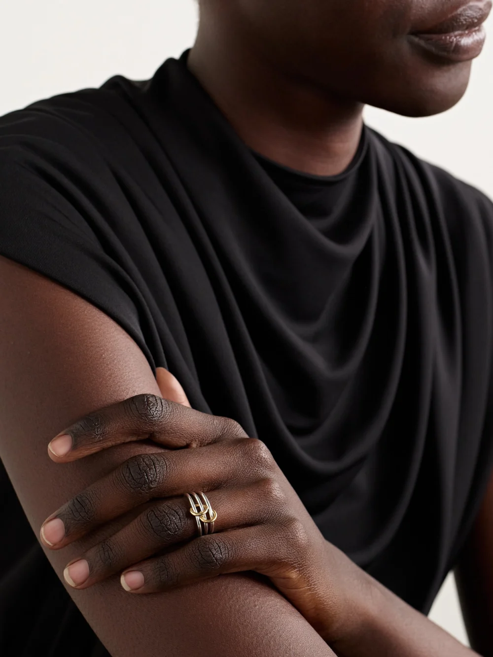 Spinelli Kilcollin Solarium Set of Three Sterling Silver and 18-karat Gold Rings, styled view