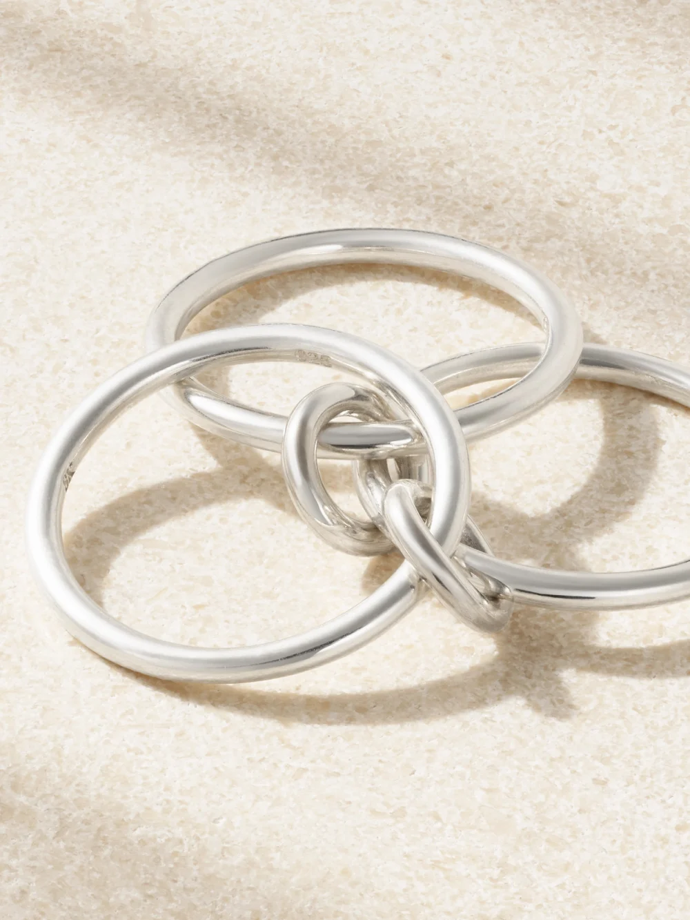 Close-up detail of the Spinelli Kilcollin Solarium Set of Three Sterling Silver Rings