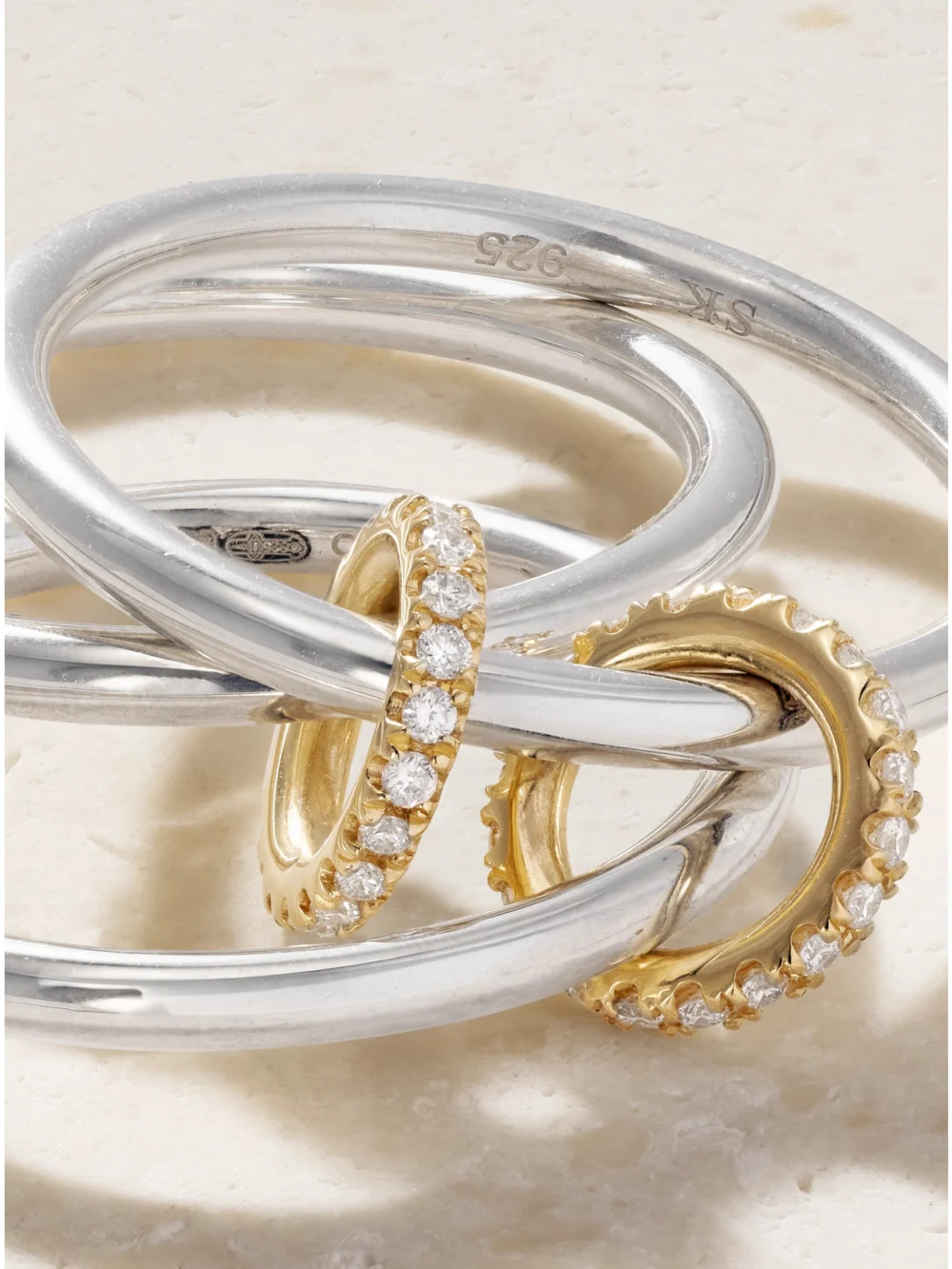 Close-up detail of the Spinelli Kilcollin Solarium Sterling Silver, 18-karat Gold and Diamond Ring