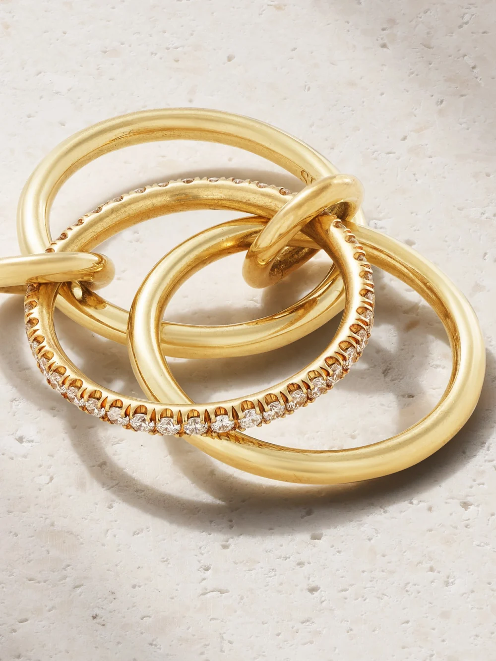 Close-up detail of the Spinelli Kilcollin Sonny Set of Three 18-karat Gold Diamond Rings