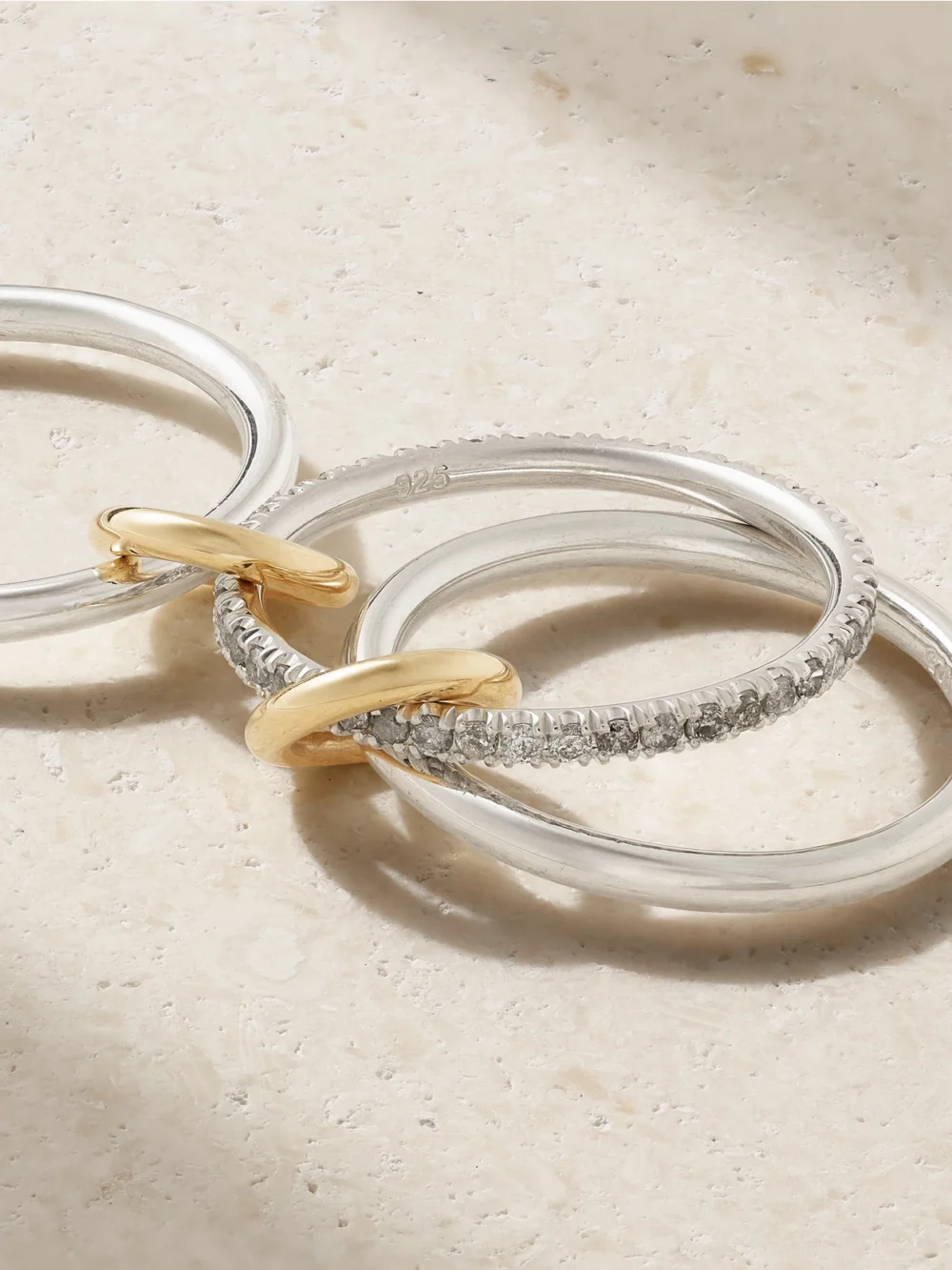 Close-up detail of the Spinelli Kilcollin Sonny Sterling Silver and 18-karat Gold Diamond Ring