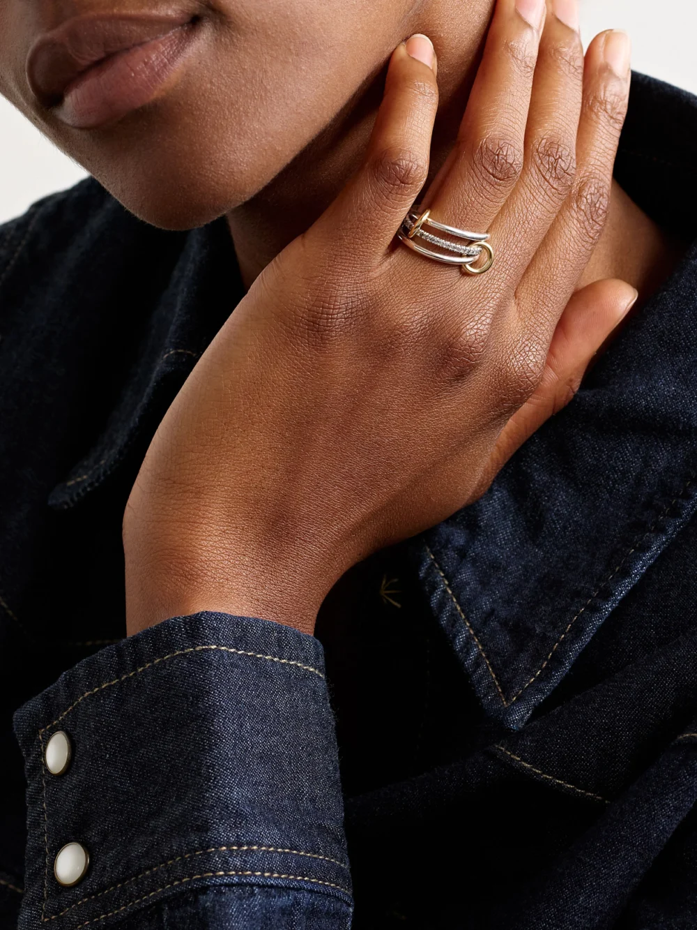 Spinelli Kilcollin Sonny Sterling Silver and 18-karat Gold Diamond Ring, styled view