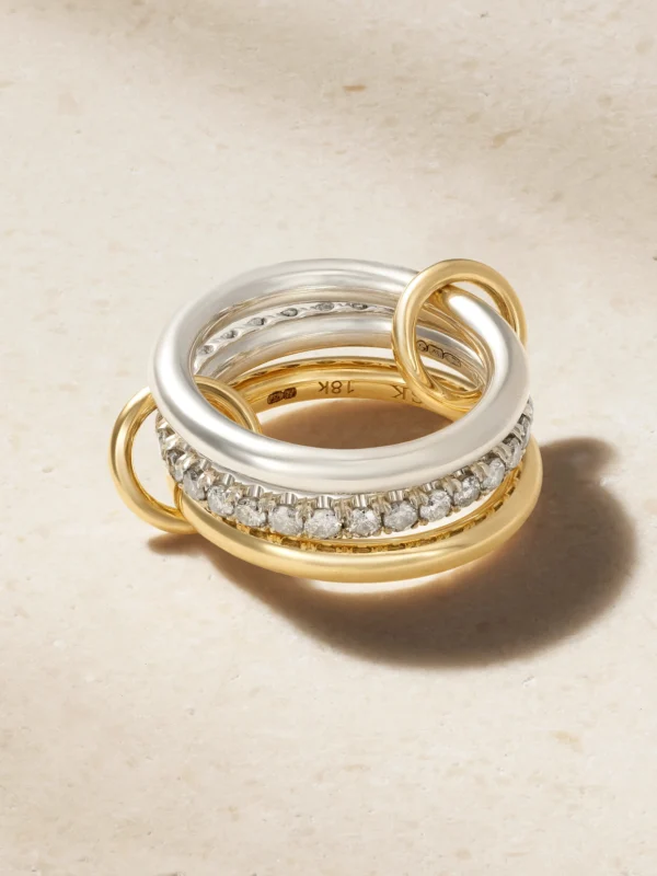 Spinelli Kilcollin Taurus Set of Three 18-karat Gold and Sterling Silver Diamond Rings