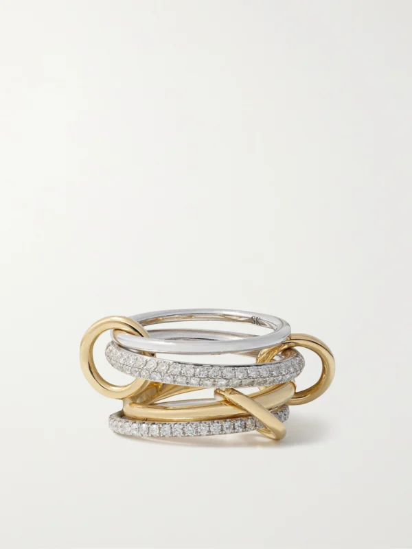 Spinelli Kilcollin Vega Set of Four Sterling Silver and 18-karat Gold Diamond Rings