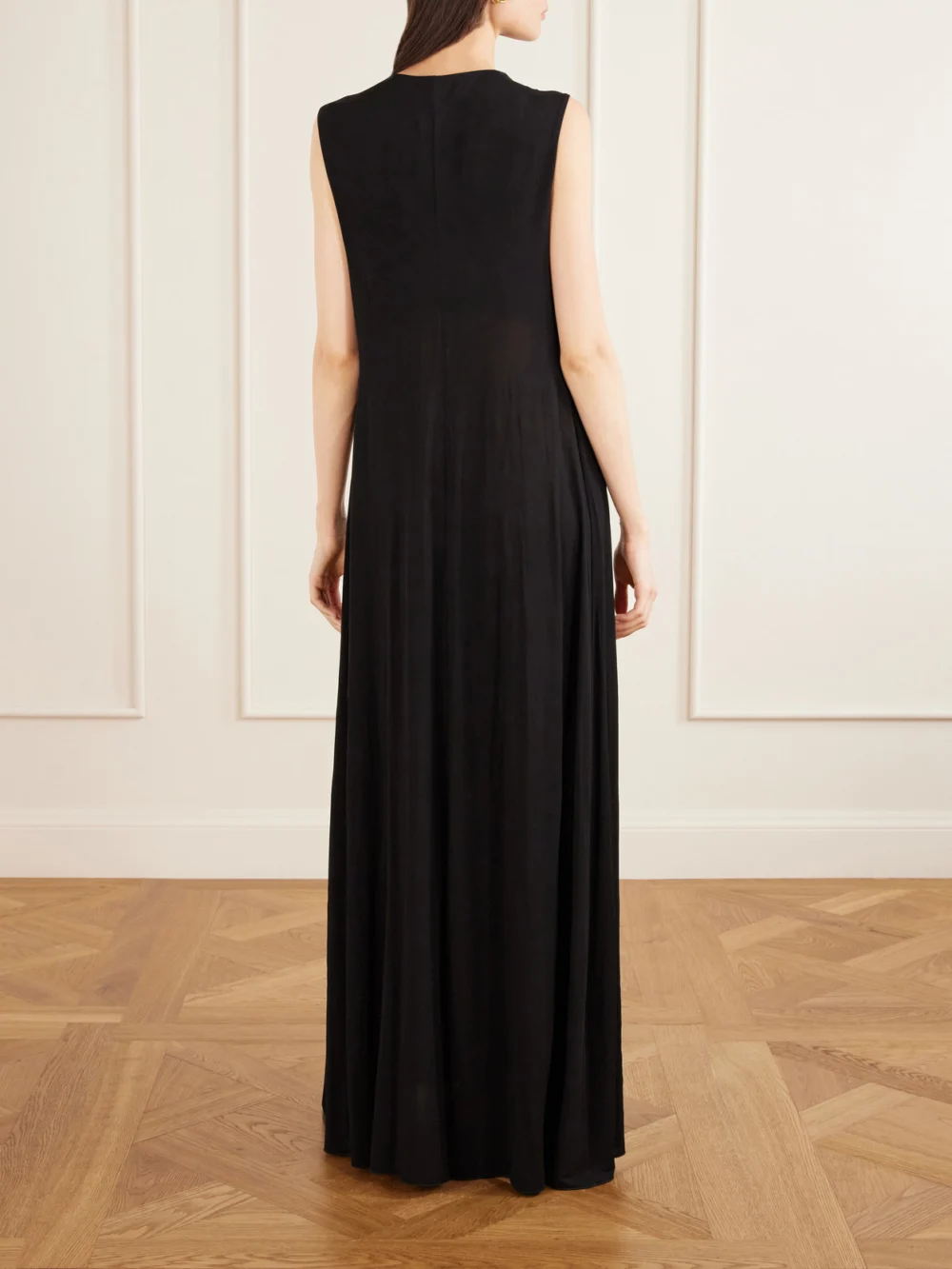 Back view of the Sportmax Gathered Embellished Stretch-jersey Maxi Dress