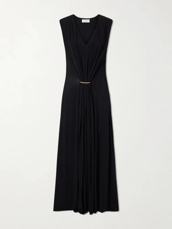 Sportmax Gathered Embellished Stretch-jersey Maxi Dress