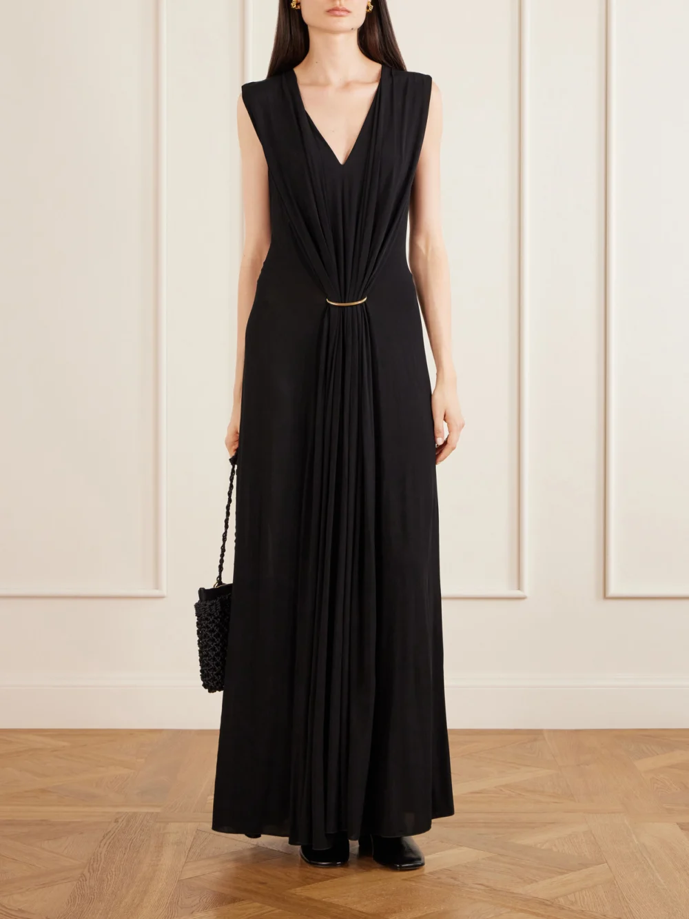 Sportmax Gathered Embellished Stretch-jersey Maxi Dress, worn by a model
