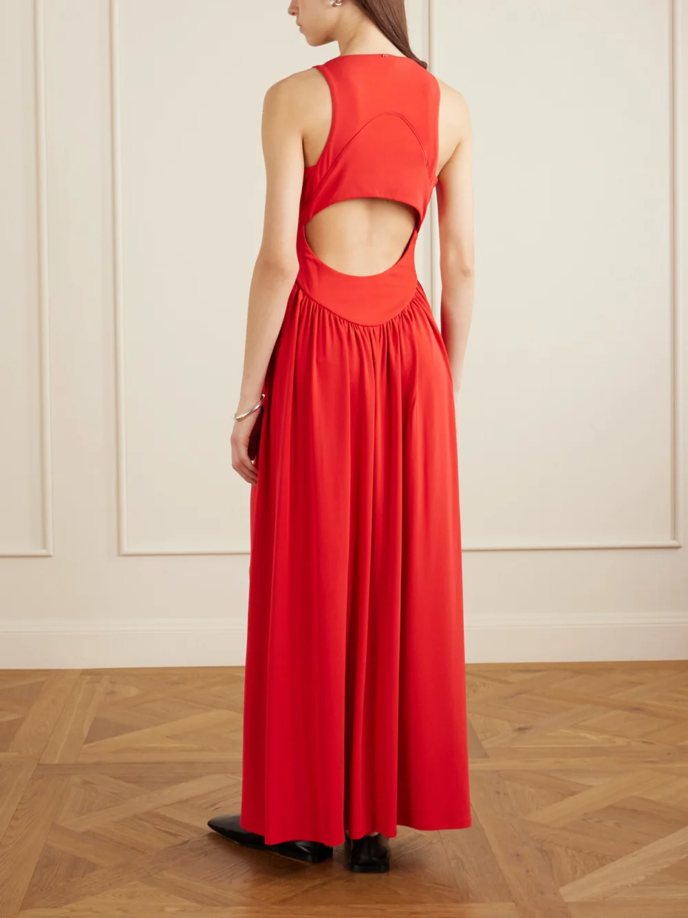 Back view of the Sportmax Gathered Jersey Maxi Dress