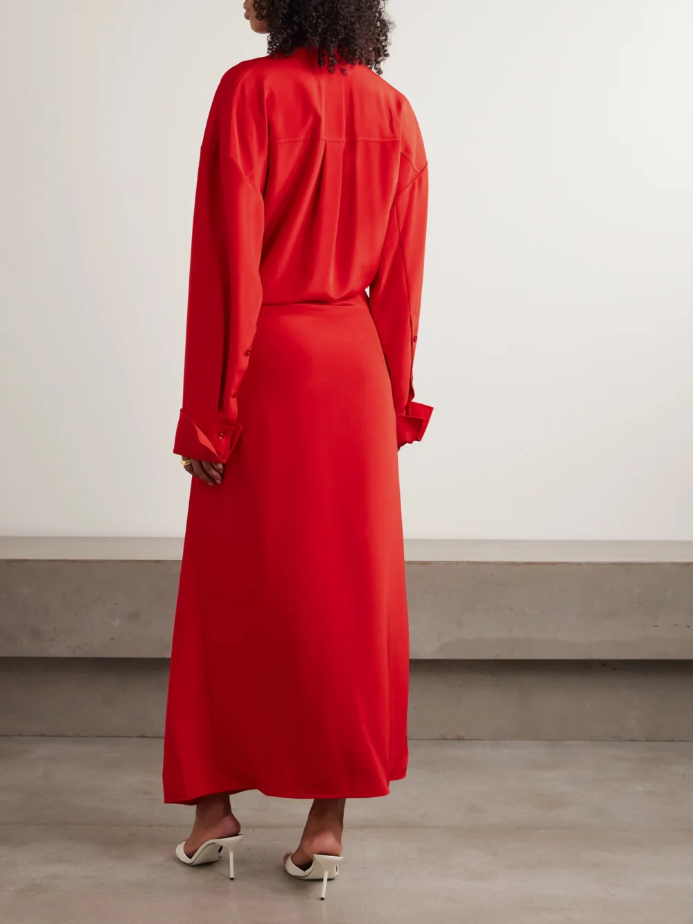 Back view of the Sportmax Knotted Silk-blend Crepe De Chine Maxi Shirt Dress
