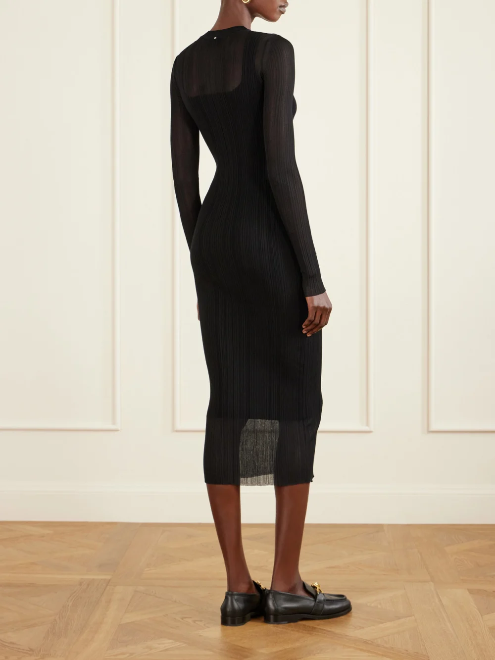 Back view of the Sportmax Layered Plissé-tulle and Ribbed-knit Midi Dress