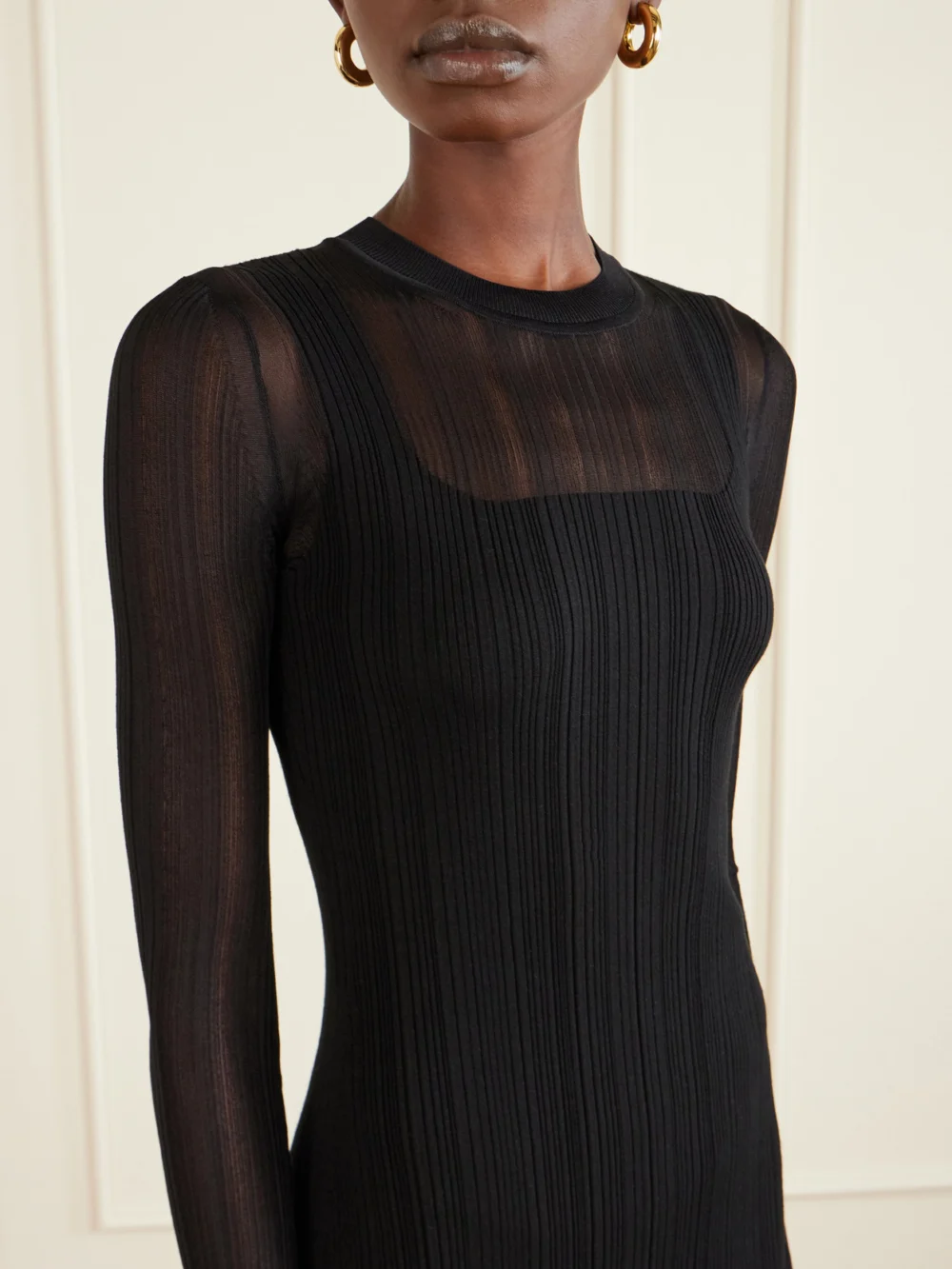 Close-up detail of the Sportmax Layered Plissé-tulle and Ribbed-knit Midi Dress