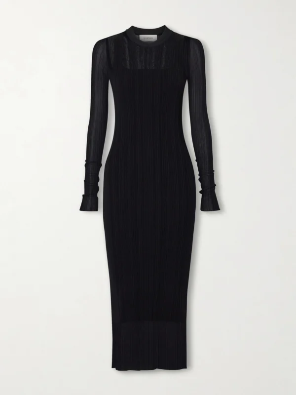 Sportmax Layered Plissé-tulle and Ribbed-knit Midi Dress