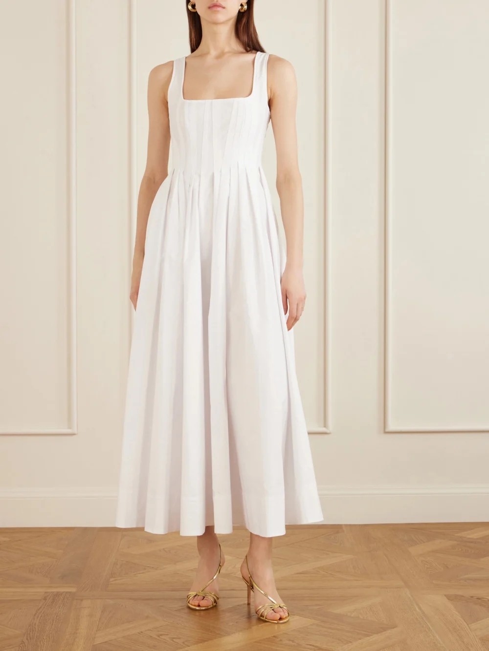 Sportmax Pleated Cotton-poplin Maxi Dress, worn by a model