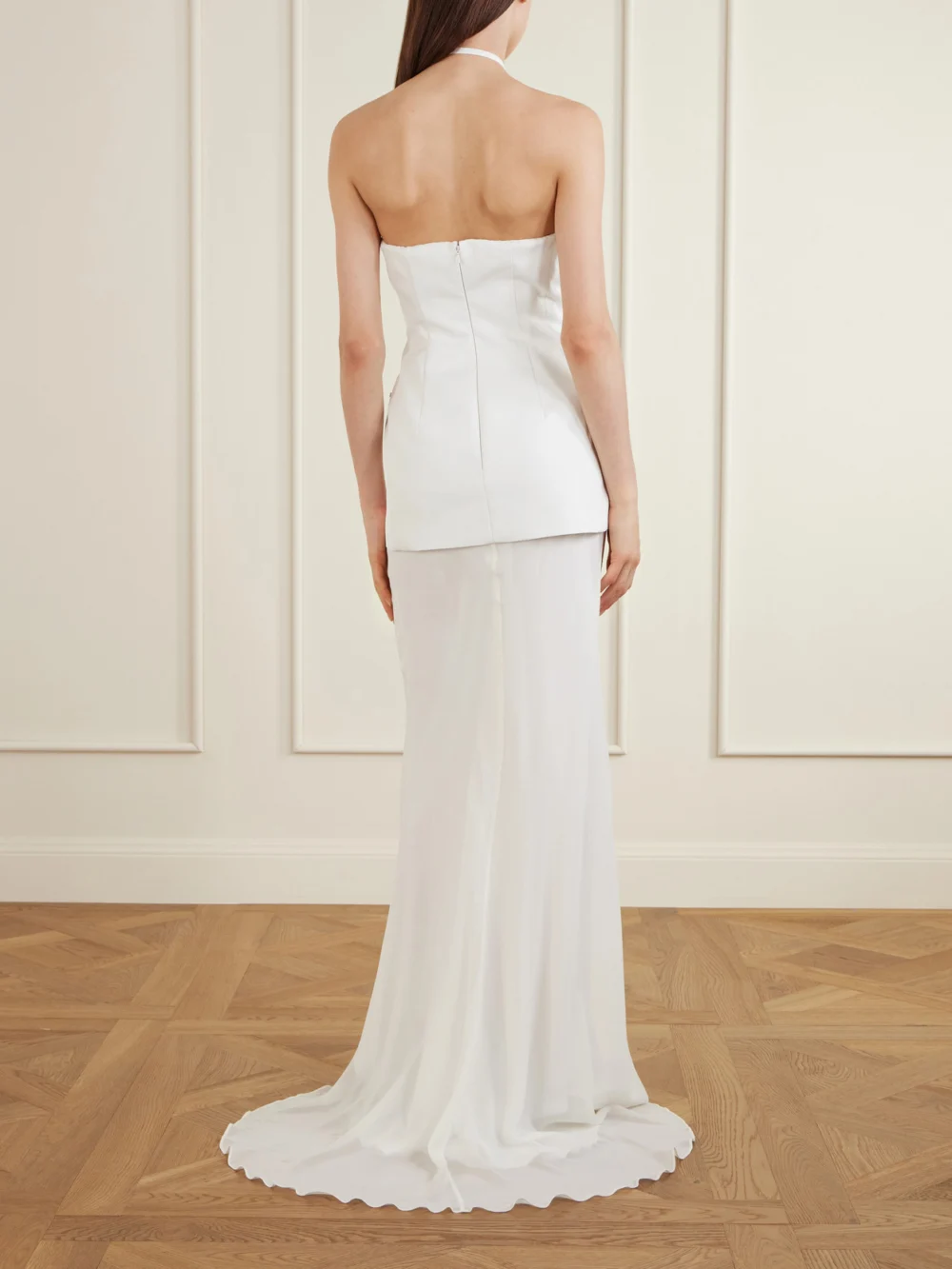 Back view of the Sportmax Silk-blend Chiffon and Crepe Halterneck Maxi Dress