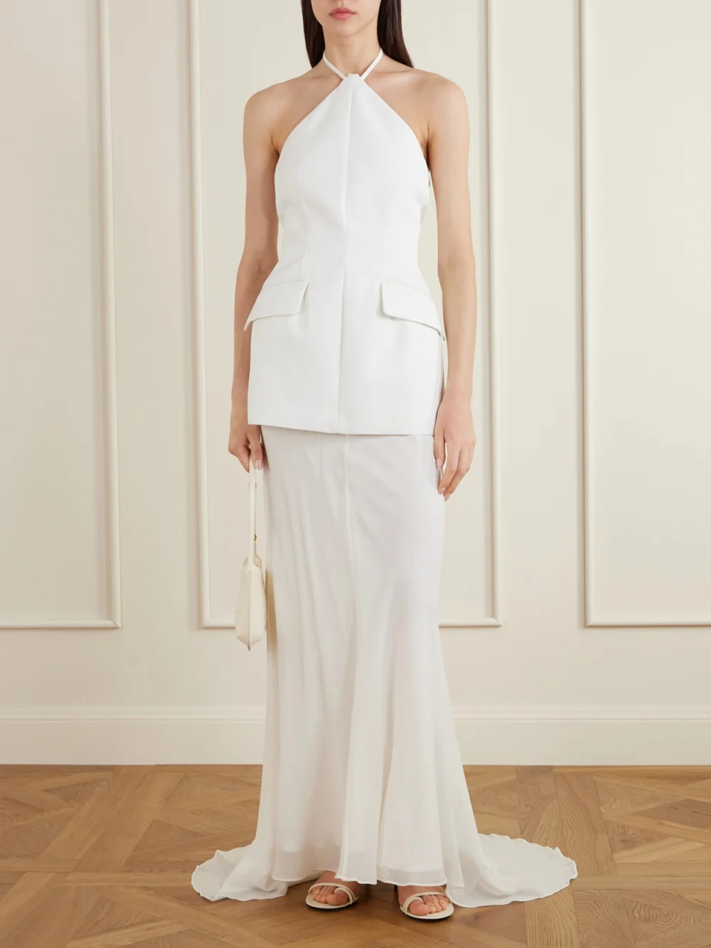 Sportmax Silk-blend Chiffon and Crepe Halterneck Maxi Dress, worn by a model