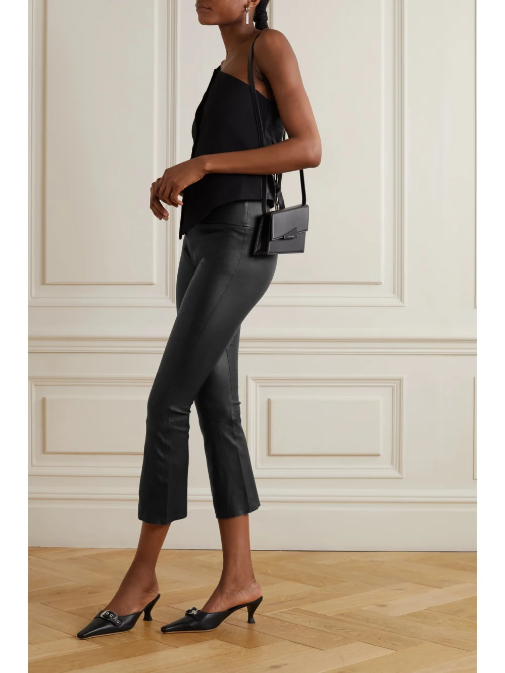 Sprwmn Cropped Leather Leggings, worn by a model