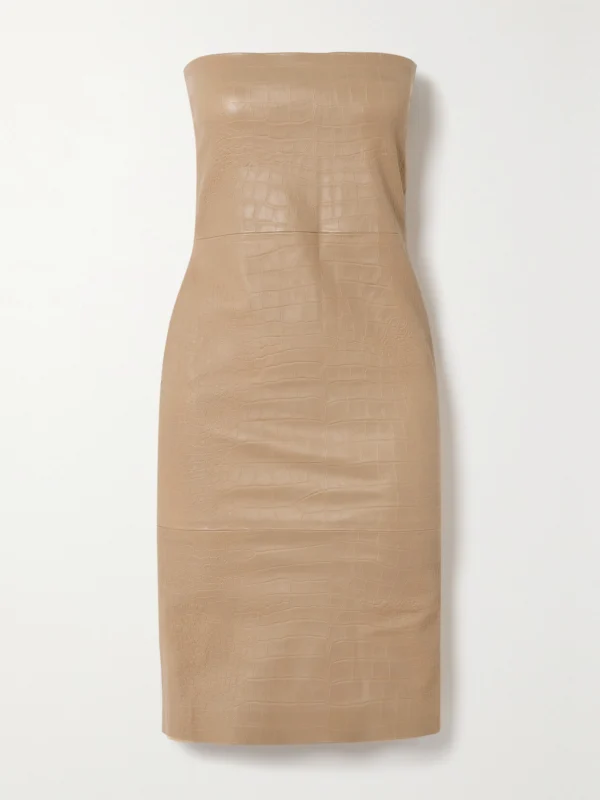 Sprwmn Strapless Croc-effect Leather Dress