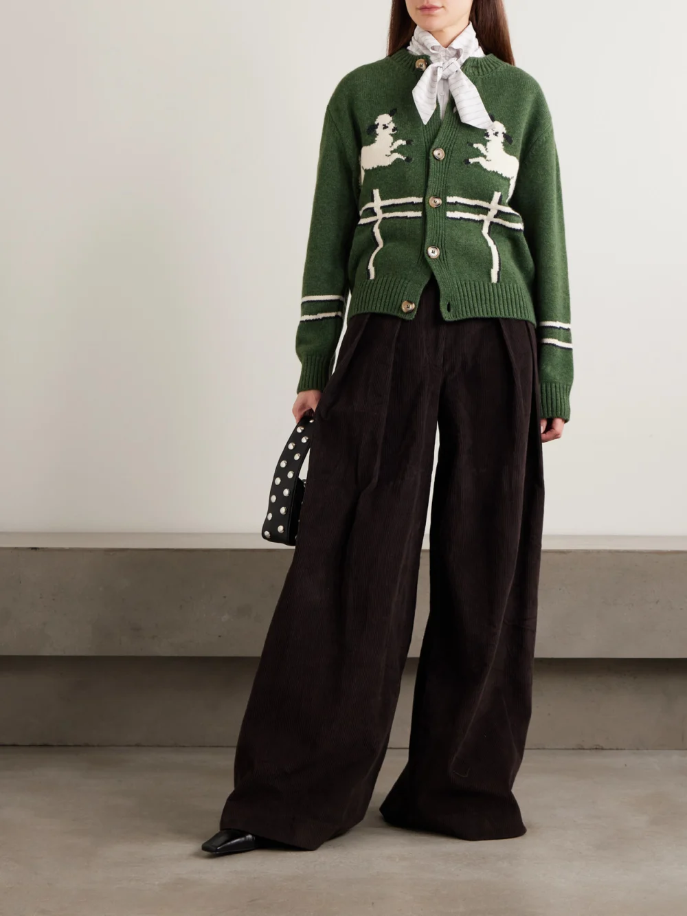 S.S. Daley Cyril Intarsia Wool Cardigan, worn by a model