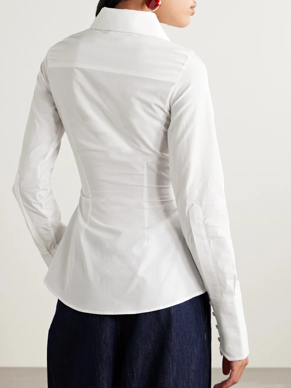 Back view of the S.S. Daley Eeva Ruched Cotton-poplin Shirt