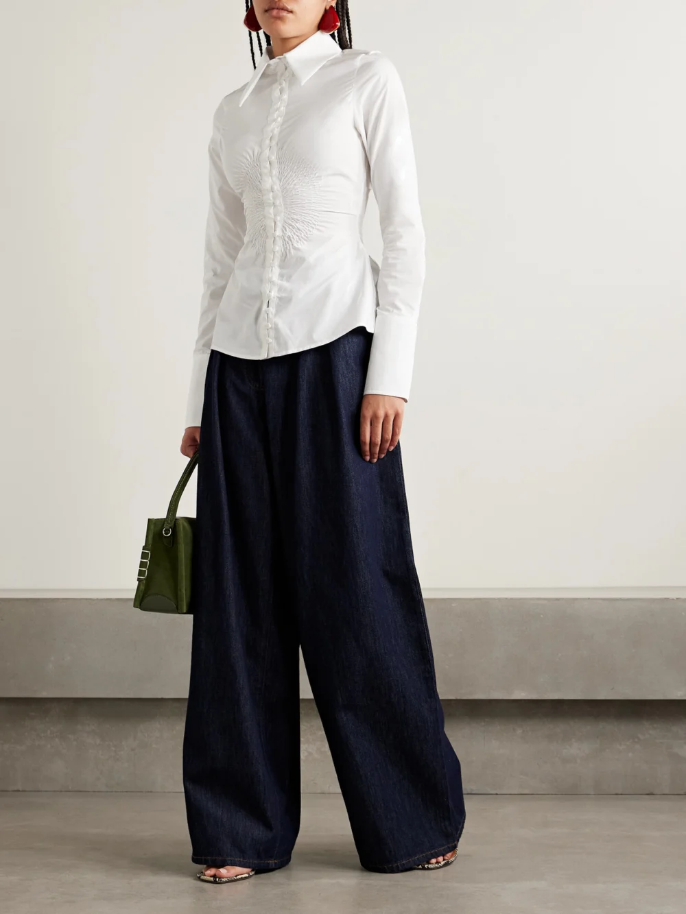 S.S. Daley Eeva Ruched Cotton-poplin Shirt, worn by a model