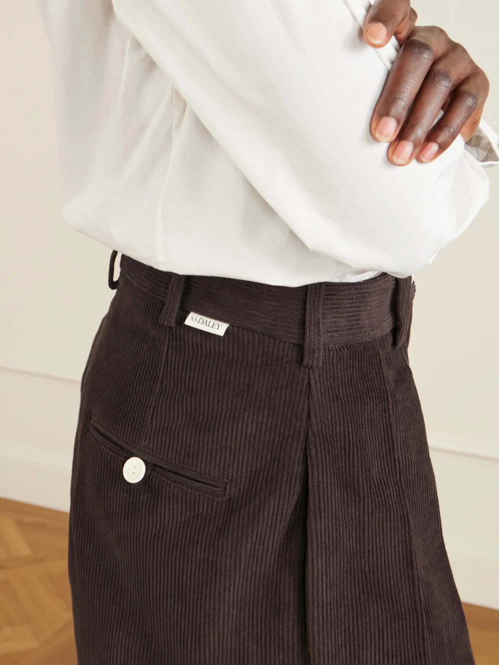 Close-up detail of the S.S. Daley Eilidh Cotton-corduroy Wide-leg Pants
