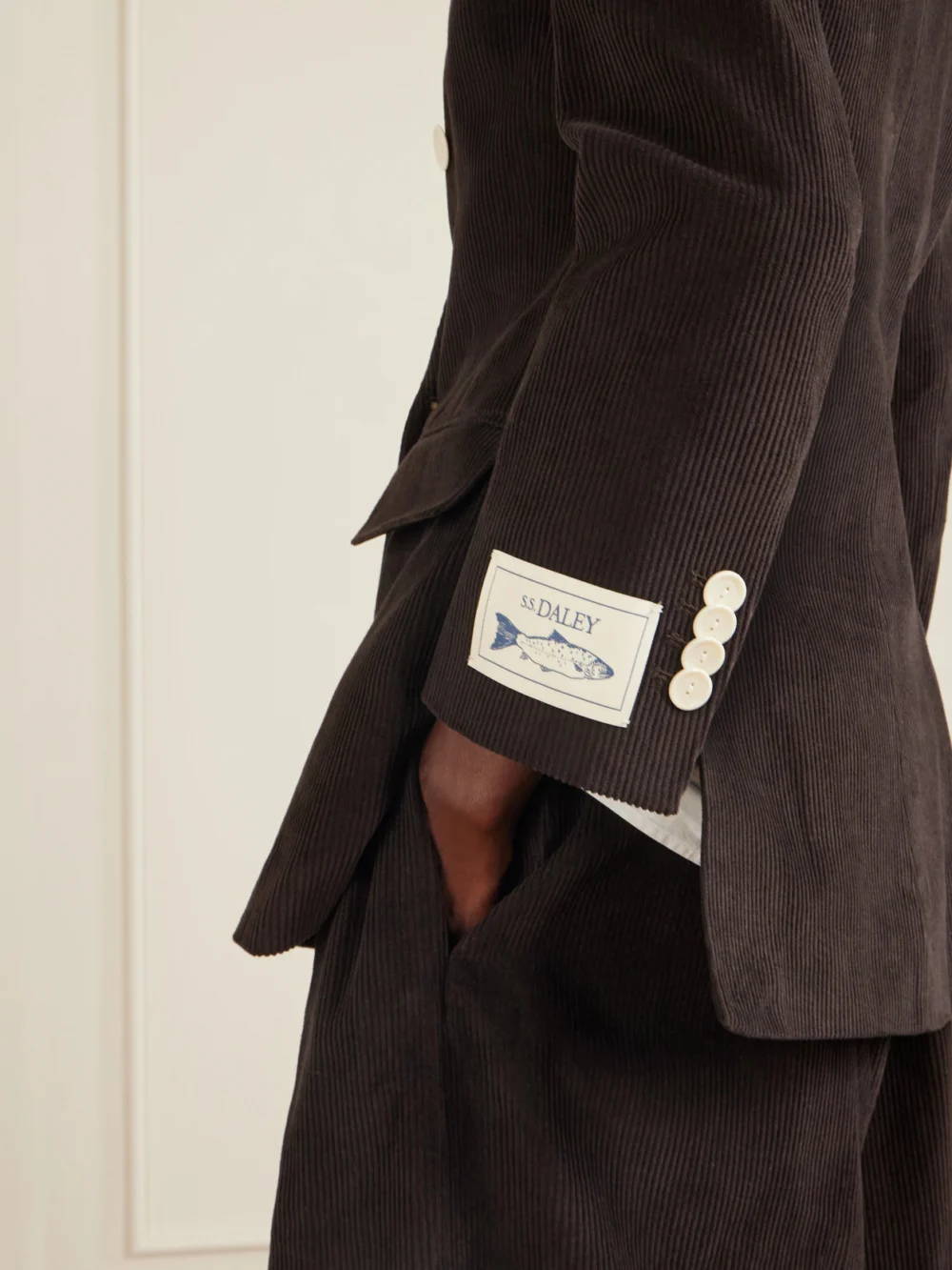 Close-up detail of the S.S. Daley Eilidh Double-breasted Cotton-corduroy Blazer