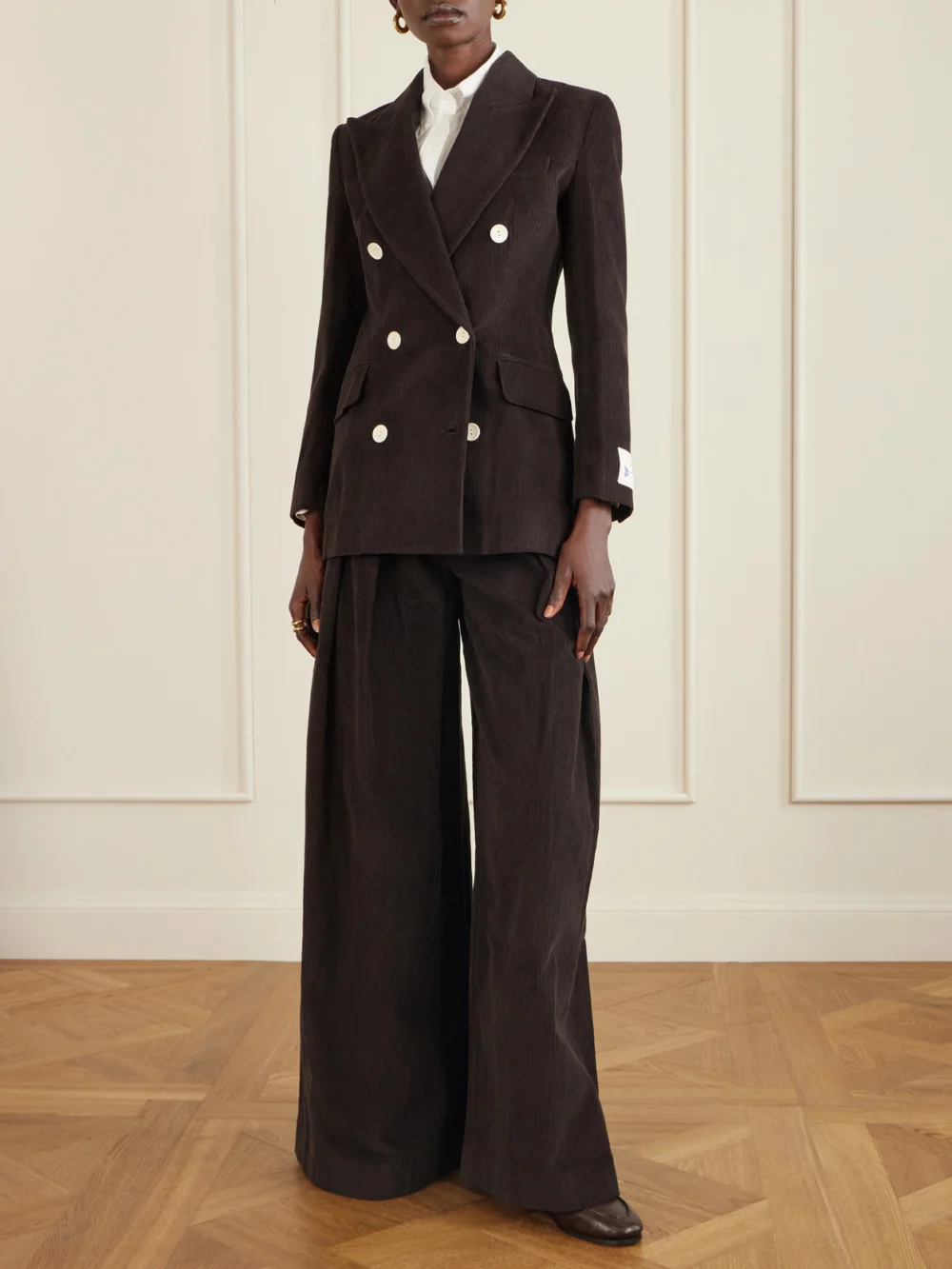 S.S. Daley Eilidh Double-breasted Cotton-corduroy Blazer, worn by a model