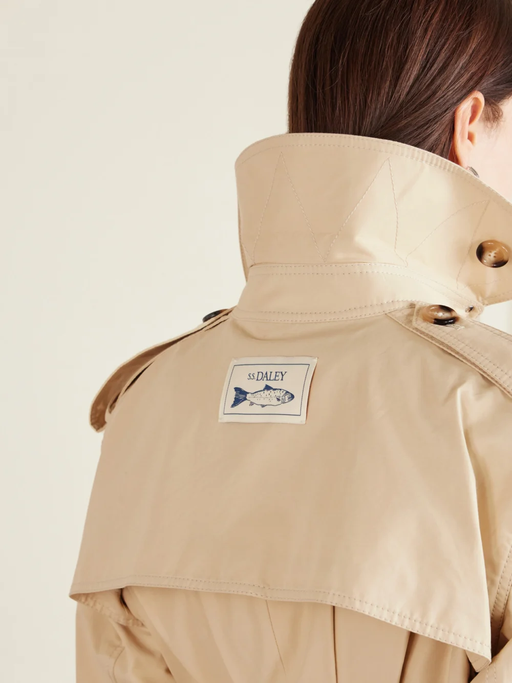 Close-up detail of the S.S. Daley Evelyn Leather-trimmed Cotton-blend Gabardine Jacket