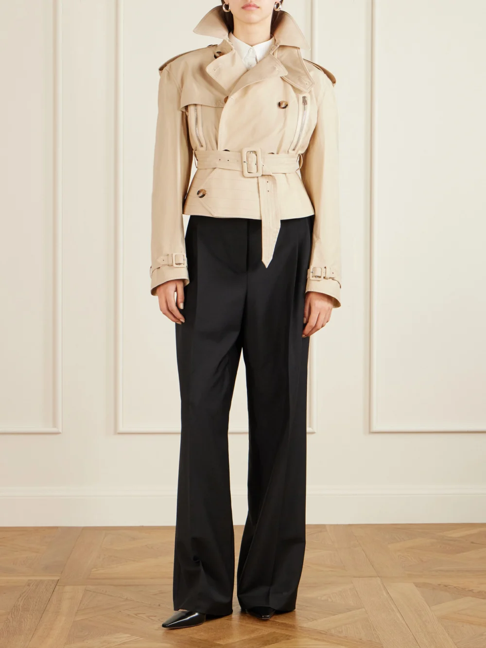 S.S. Daley Evelyn Leather-trimmed Cotton-blend Gabardine Jacket, worn by a model