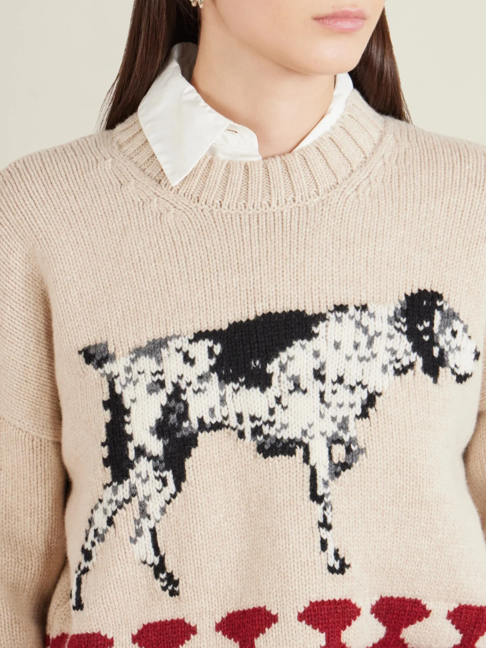 Close-up detail of the S.S. Daley Intarsia-knit Wool Sweater