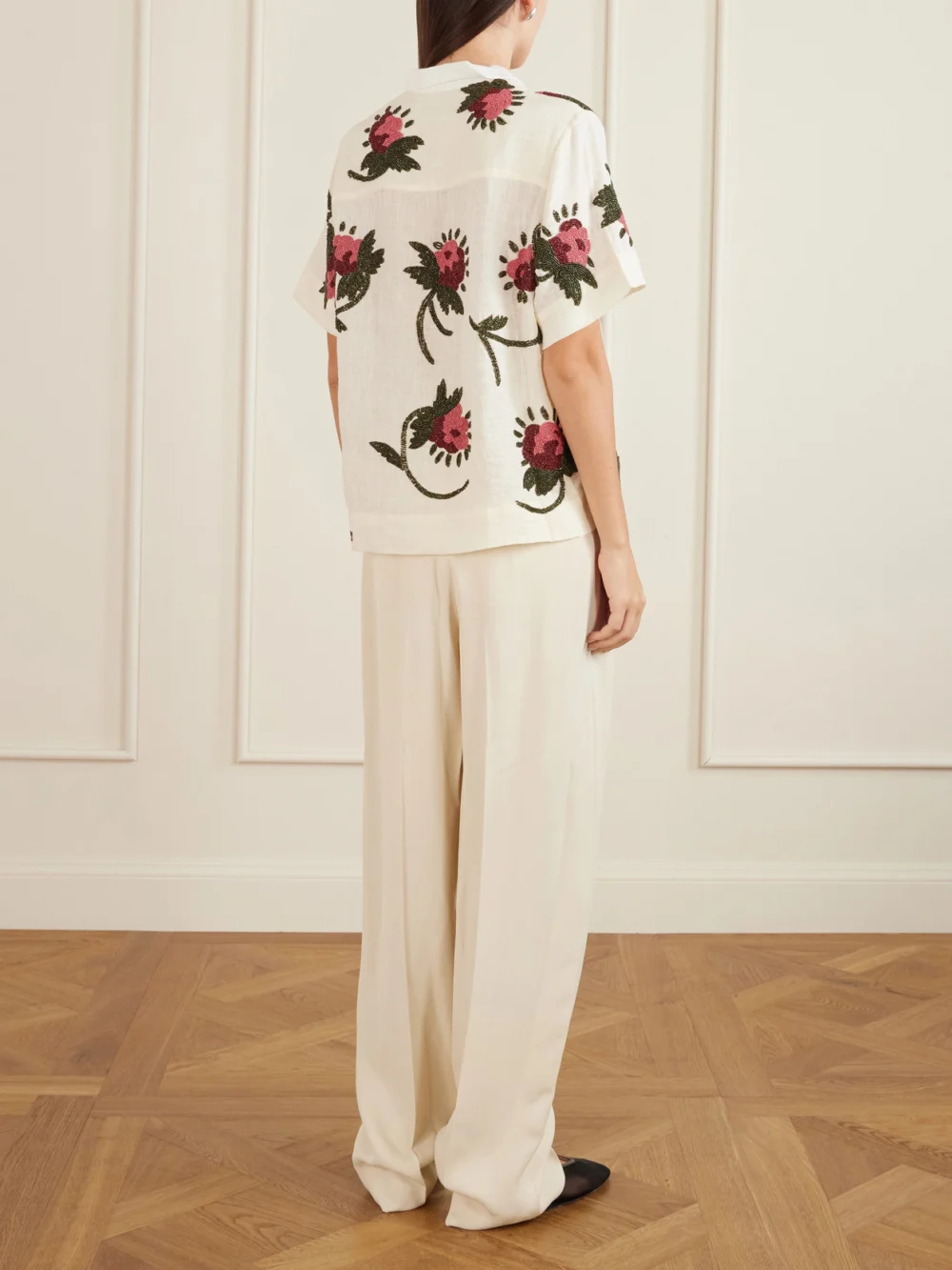Back view of the S.S. Daley Iona Bead-embellished Linen Shirt