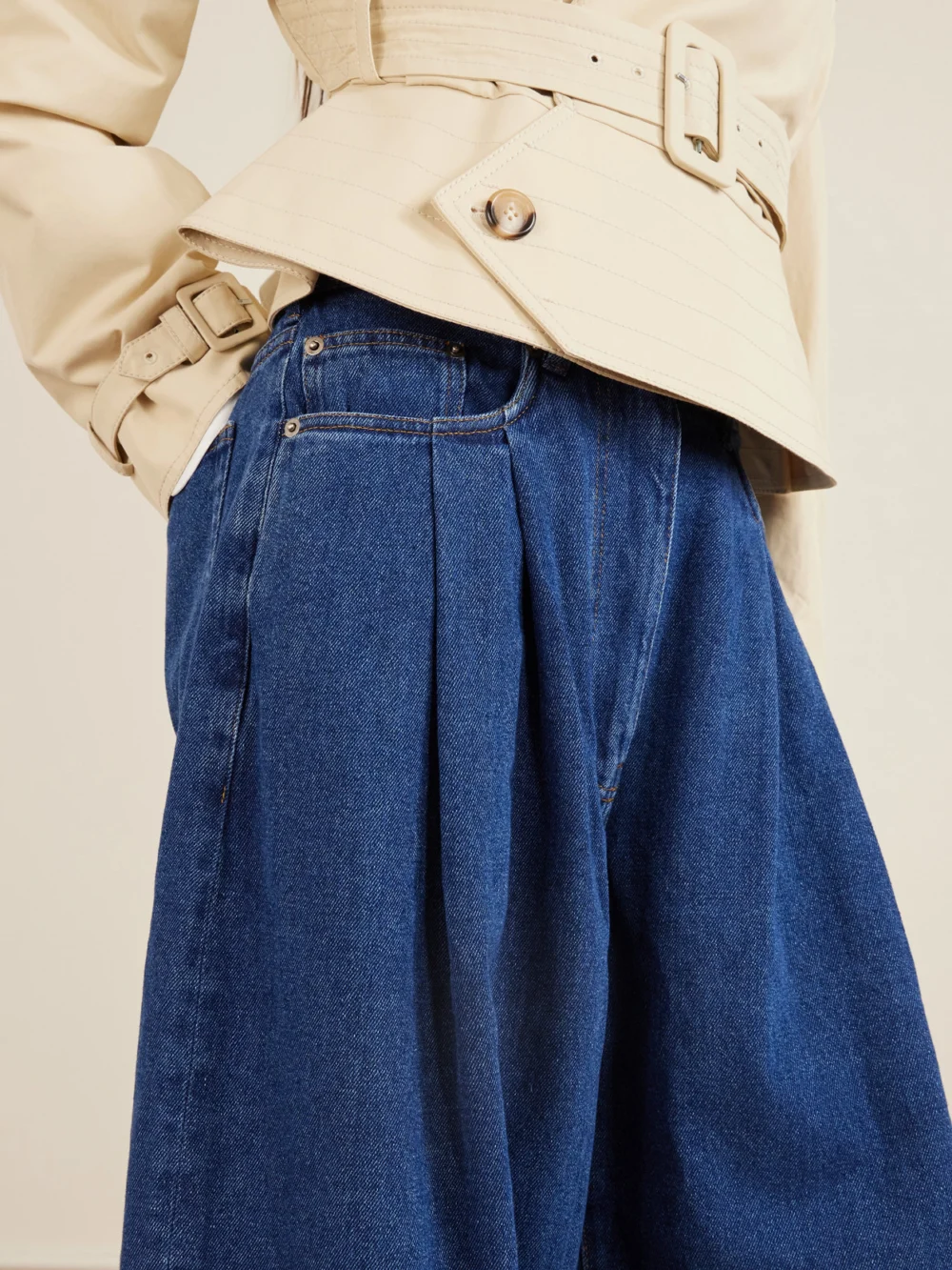 Close-up detail of the S.S. Daley Ivy High-rise Wide-leg Jeans