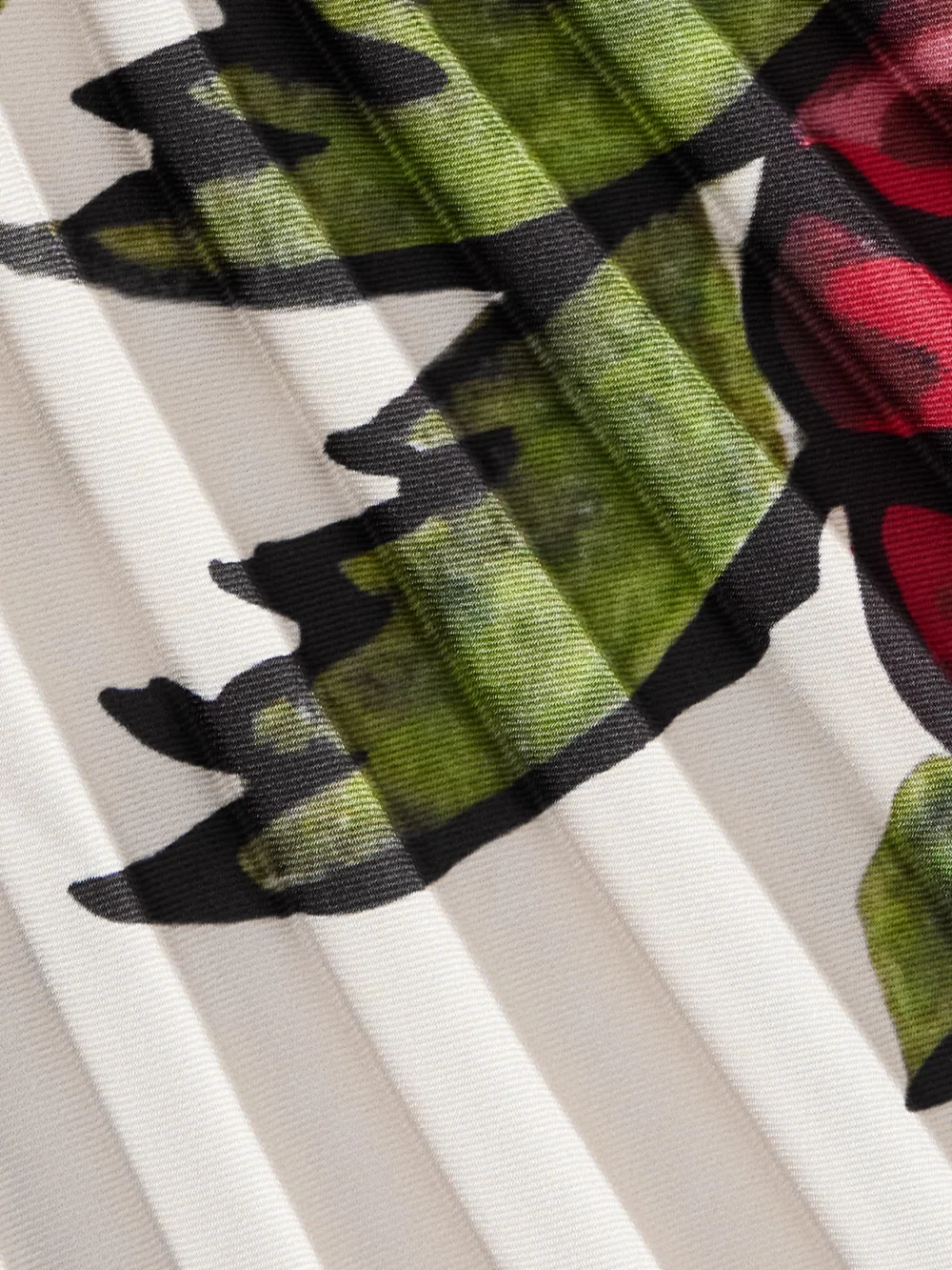 Close-up detail of the S.S. Daley Kate Pleated Floral-print Satin-twill Maxi Skirt