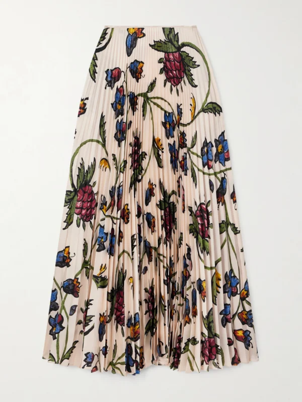 S.S. Daley Kate Pleated Floral-print Satin-twill Maxi Skirt