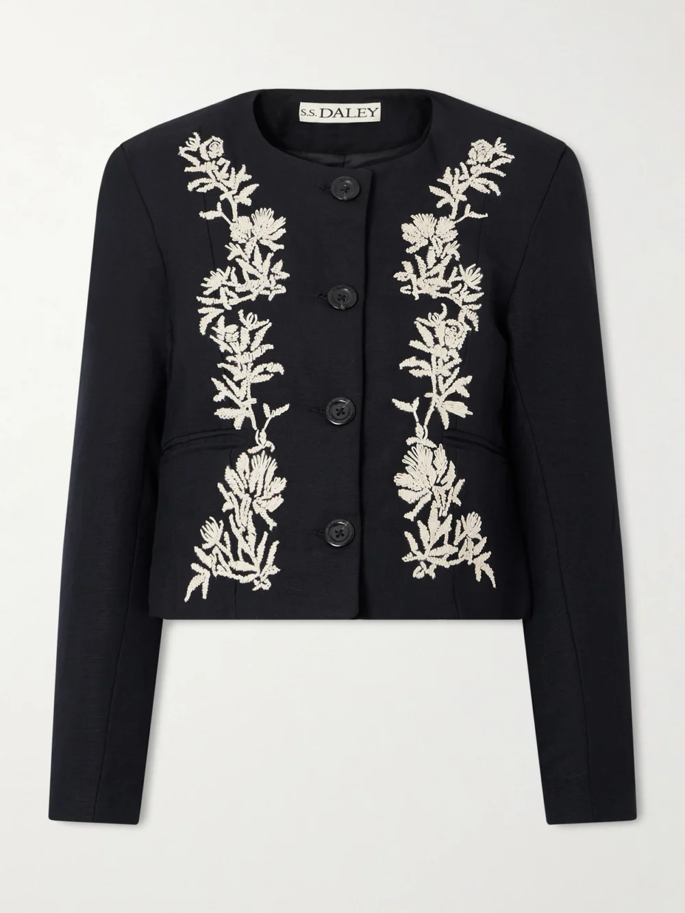 S.S. Daley Ophelia Cropped Embroidered Woven Jacket in black
