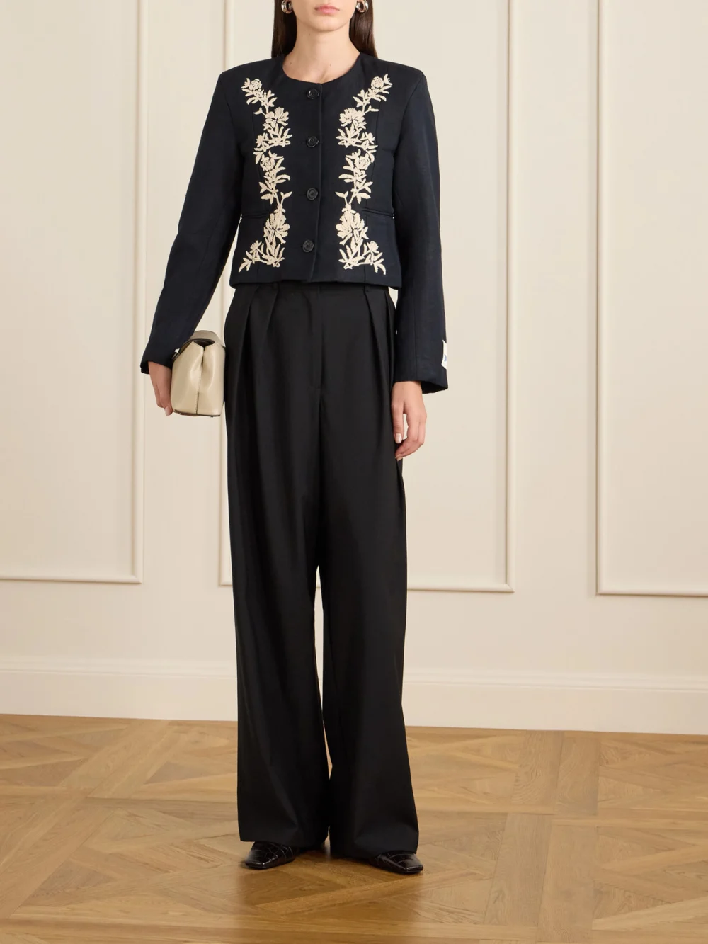 S.S. Daley Ophelia Cropped Embroidered Woven Jacket, worn by a model