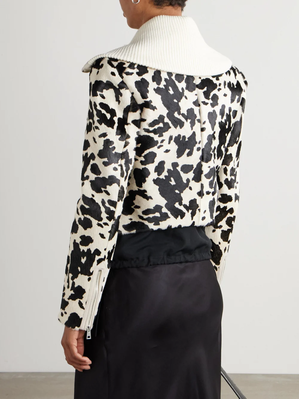 Back view of the S.S. Daley Ribbed Cropped Wool-trimmed Animal-print Goat Hair Jacket