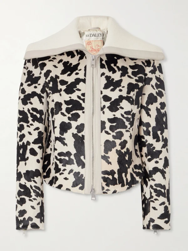 S.S. Daley Ribbed Cropped Wool-trimmed Animal-print Goat Hair Jacket