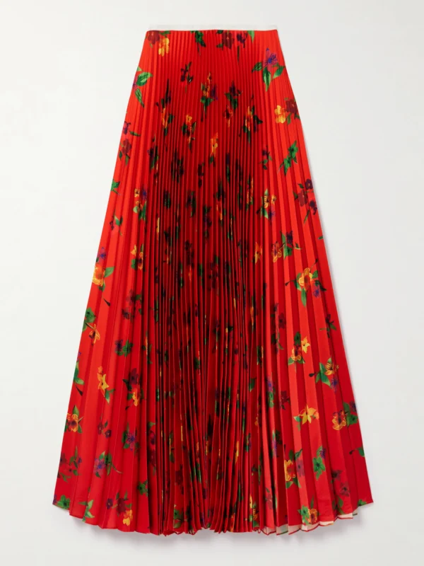 S.S. Daley Sunray Pleated Floral-print Satin Maxi Skirt