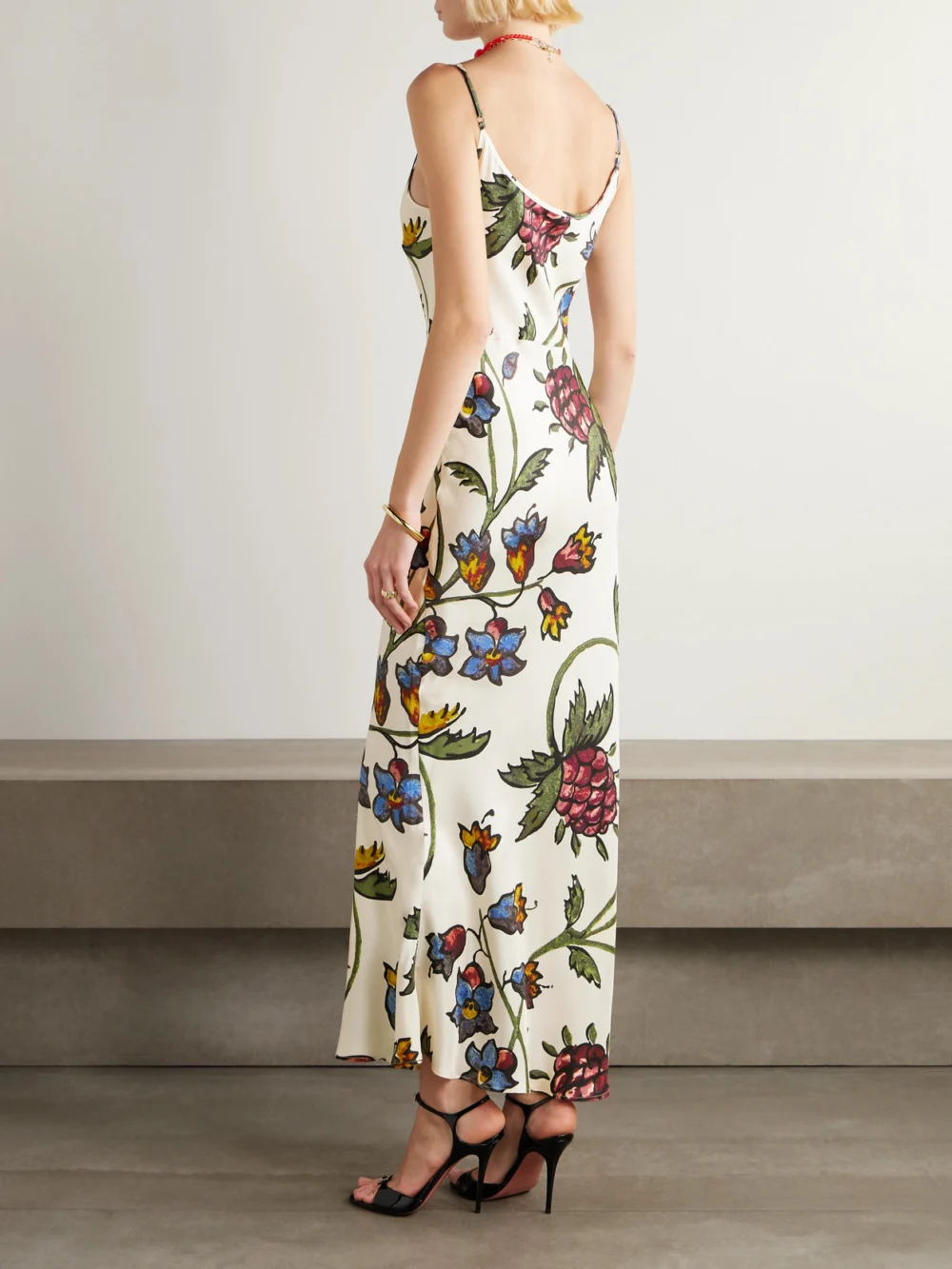 Back view of the S.S. Daley Willow Floral-print Silk-twill Maxi Dress