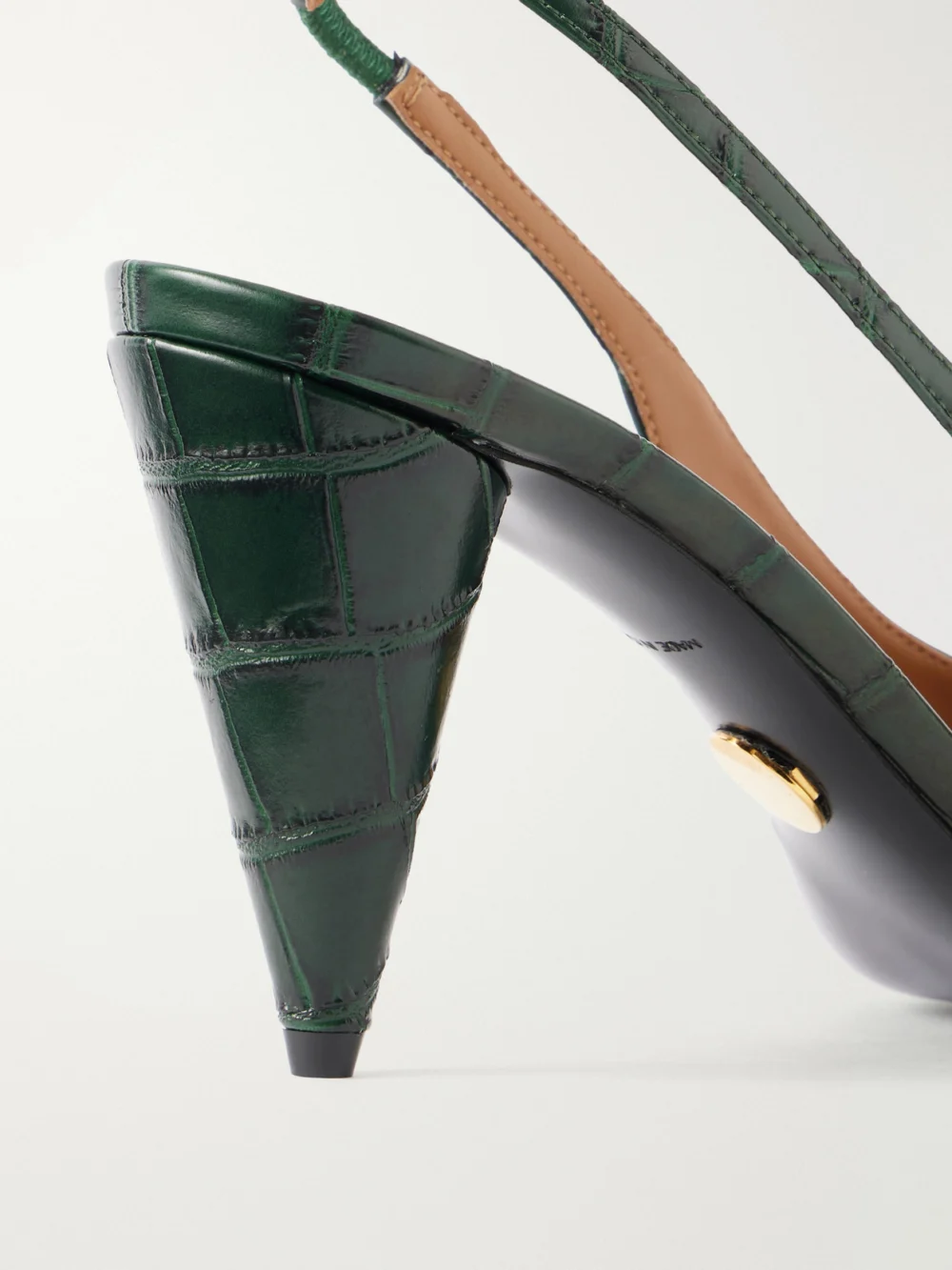 Close-up detail of the Stella McCartney 80 Croc-effect Vegan Material Slingback Point-toe Pumps