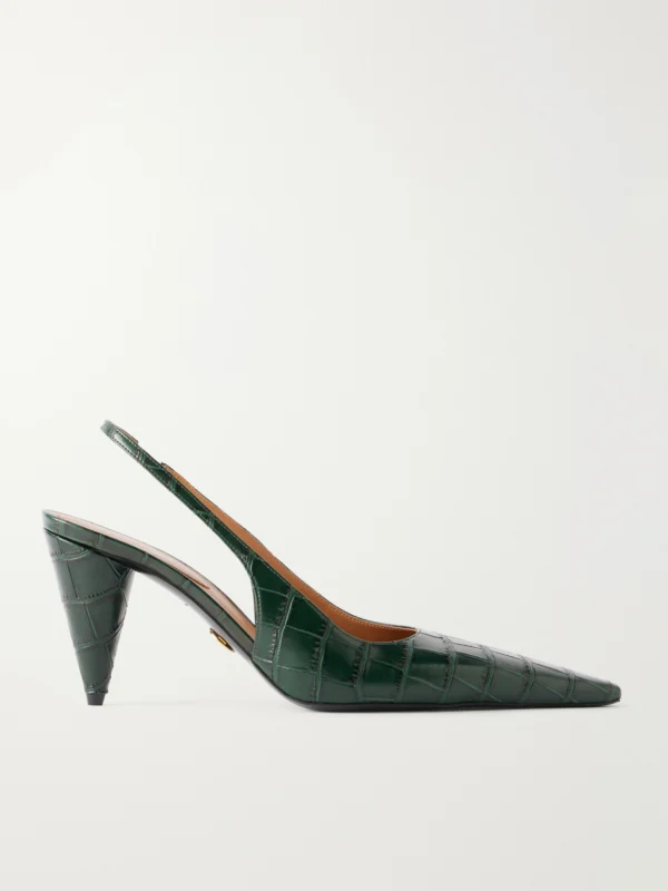 Stella McCartney 80 Croc-effect Vegan Material Slingback Point-toe Pumps